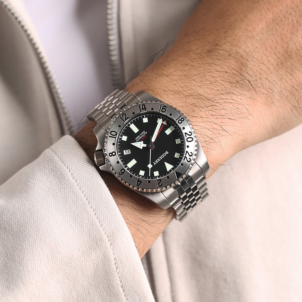 ADMIRAL GMT - 200M Waterproof Titanium Automatic Diver Watch | Black-Ti