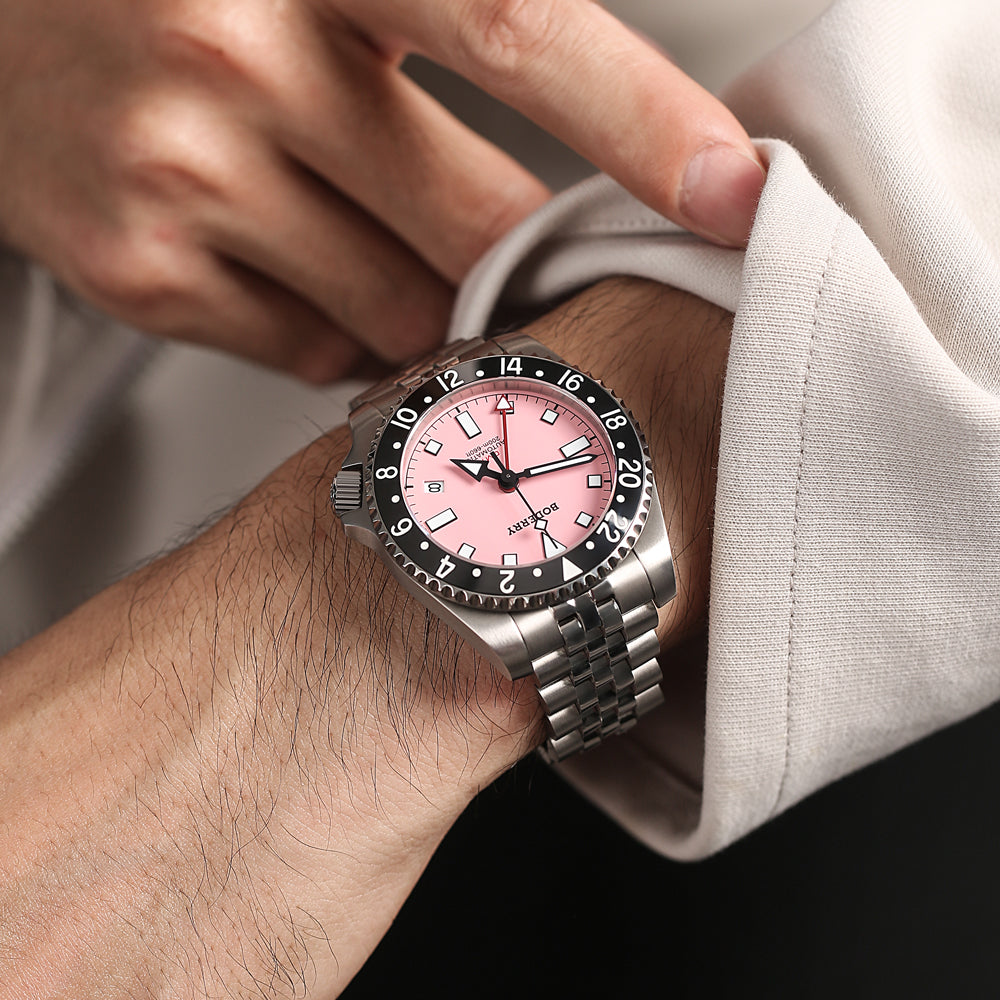 ADMIRAL GMT - 200M Waterproof Titanium Automatic Diver Watch | Pink-(Ceramic Bezel)